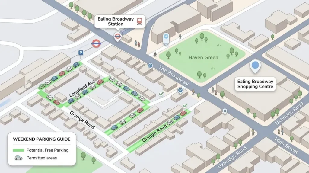 Where Can I Park For Free Near Ealing Broadway On Weekends?