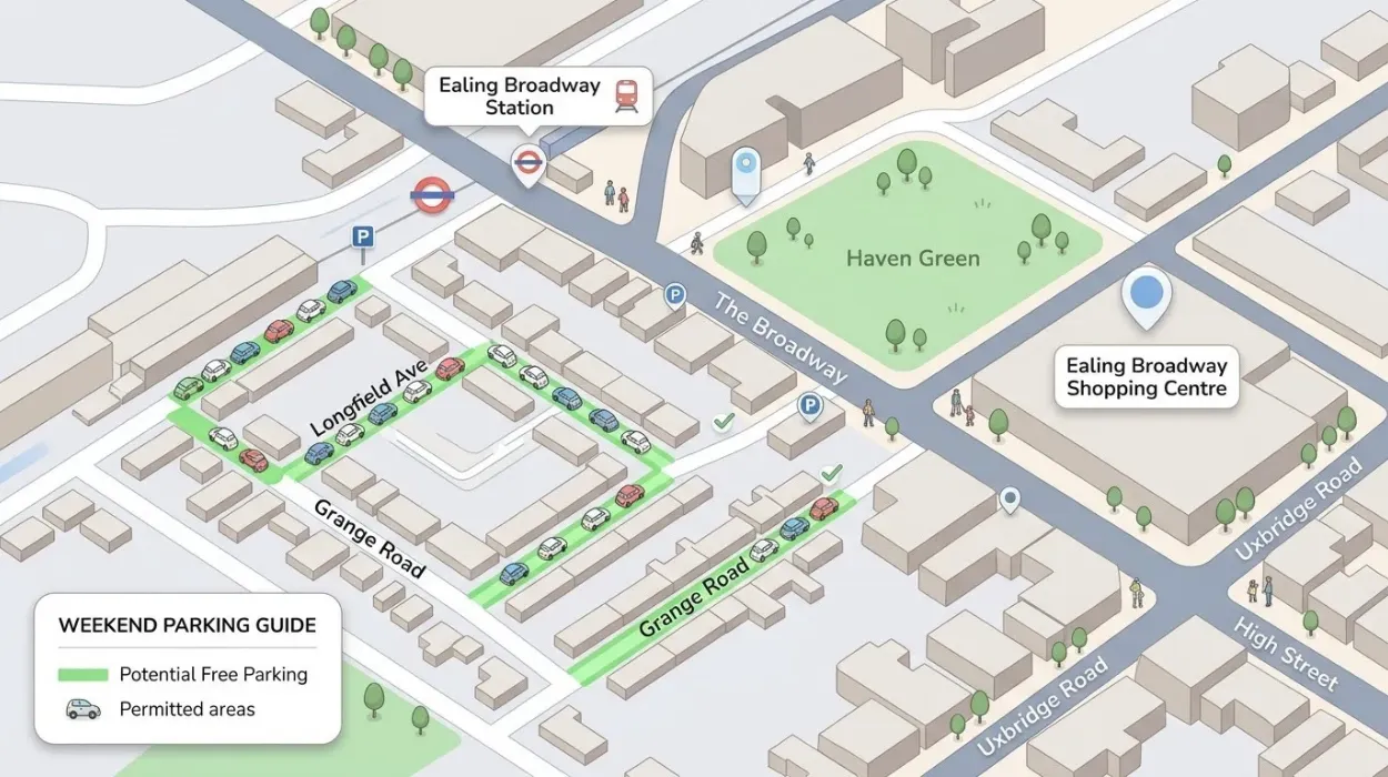 Where Can I Park For Free Near Ealing Broadway On Weekends?